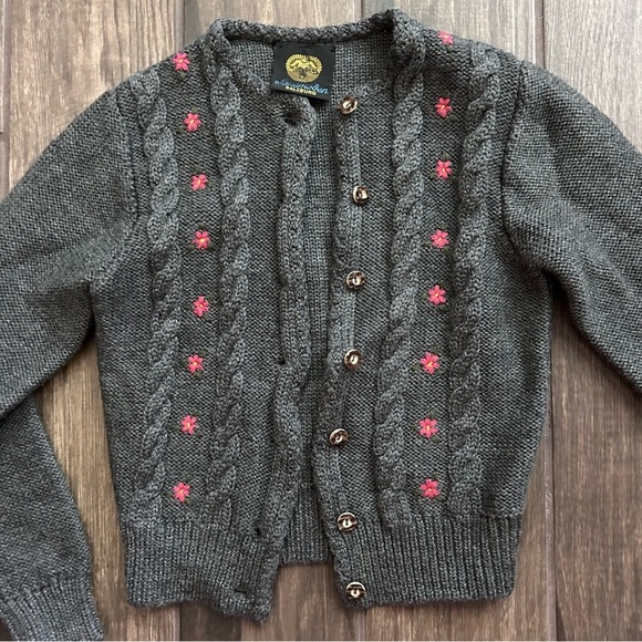 VTG Lanamoden Salzburg Floral Embroidered Wool Cardigan in Gray Sz XS - Picture 2 of 10